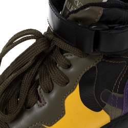 Pre Owned Valentino Multicolor Camoflauge Leather And Canvas High Top Sneakers Size 36