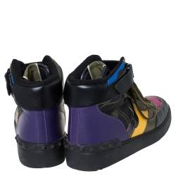 Pre Owned Valentino Multicolor Camoflauge Leather And Canvas High Top Sneakers Size 36