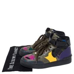 Pre Owned Valentino Multicolor Camoflauge Leather And Canvas High Top Sneakers Size 36