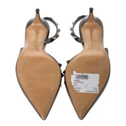 Pre Owned Valentino Metallic Grey Leather Rockstud Slingback Sandals Size 35.5