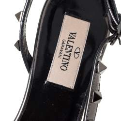 Pre Owned Valentino Metallic Grey Leather Rockstud Slingback Sandals Size 35.5