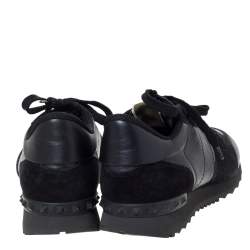 Pre Owned Valentino Black Camouflage Leather and Suede Rockrunner Sneakers Size 40.5