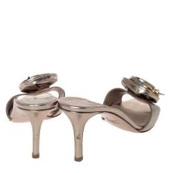 Pre Owned Valentino Metallic Leather Rose Applique Open Toe Sandals Size 41