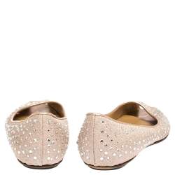 Valentino Pink Embellished Glitter Fabric Peep Toe Ballet Flats Size 39