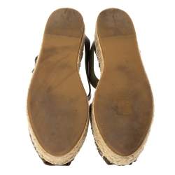 Pre Owned Valentino Green Studded Suede Platform Peep Toe Ankle Strap Espadrilles Size 36