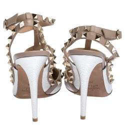 Pre Owned Valentino Silver Leather Rockstud Strappy Pointed Toe Sandals Size 39