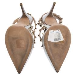 Pre Owned Valentino Silver Leather Rockstud Strappy Pointed Toe Sandals Size 39