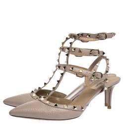 Pre Owned Valentino Beige Leather Rockstud Strappy Pointed Toe Sandals Size 41