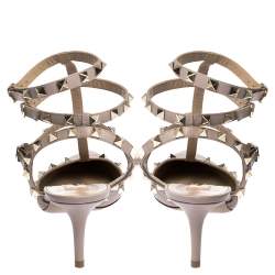 Pre Owned Valentino Beige Leather Rockstud Strappy Pointed Toe Sandals Size 41