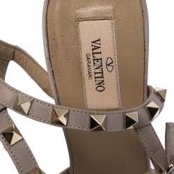 Pre Owned Valentino Beige Leather Rockstud Strappy Pointed Toe Sandals Size 41