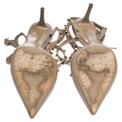 Pre Owned Valentino Beige Leather Rockstud Strappy Pointed Toe Sandals Size 41