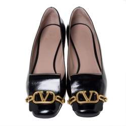 Pre Owned Valentino Black Leather Vlogo Club Pumps Size 39