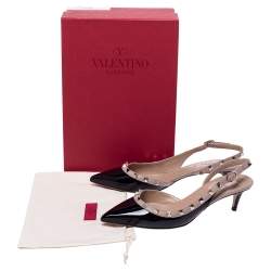 Pre Owned Valentino Black Patent Leather Rockstud Slingback Sandals Size 39