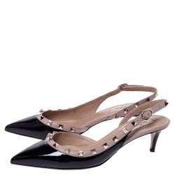 Pre Owned Valentino Black Patent Leather Rockstud Slingback Sandals Size 39