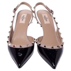 Pre Owned Valentino Black Patent Leather Rockstud Slingback Sandals Size 39