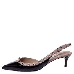 Pre Owned Valentino Black Patent Leather Rockstud Slingback Sandals Size 39