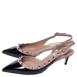 Pre Owned Valentino Black Patent Leather Rockstud Slingback Sandals Size 39