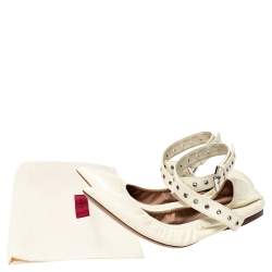 Pre Owned Valentino White Leather Love Latch Ankle Strap Scrunch Ballet Flats Size 38