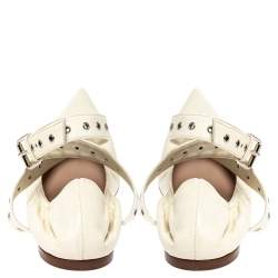 Pre Owned Valentino White Leather Love Latch Ankle Strap Scrunch Ballet Flats Size 38