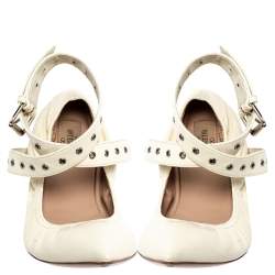 Pre Owned Valentino White Leather Love Latch Ankle Strap Scrunch Ballet Flats Size 38