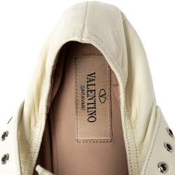 Pre Owned Valentino White Leather Love Latch Ankle Strap Scrunch Ballet Flats Size 38