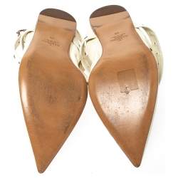 Pre Owned Valentino White Leather Love Latch Ankle Strap Scrunch Ballet Flats Size 38