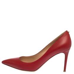 Pre Owned Valentino Red Leather Studded Pointed Toe Pumps Size 39.5
