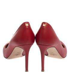 Pre Owned Valentino Red Leather Studded Pointed Toe Pumps Size 39.5