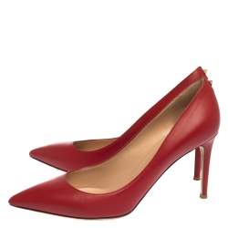Pre Owned Valentino Red Leather Studded Pointed Toe Pumps Size 39.5