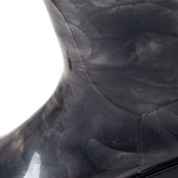 Pre Owned Valentino Grey Rose Print Rubber Rain Boot Size 38