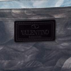 Pre Owned Valentino Grey Rose Print Rubber Rain Boot Size 38