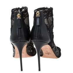 مملوكة مسبقًا Valentino Black Leather and Lace Fusion Ankle Booties Size 38