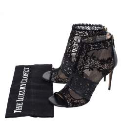 مملوكة مسبقًا Valentino Black Leather and Lace Fusion Ankle Booties Size 38