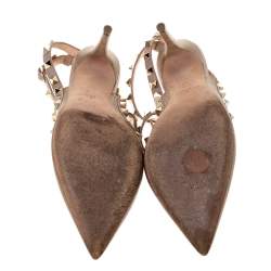 Pre Owned Valentino Metallic Bronze Leather Rockstud Ankle Strap Pointed Toe Sandals Size 37.5