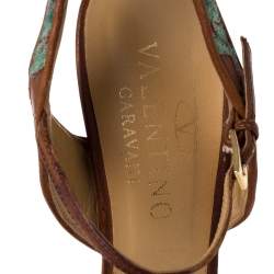 Valentino Brown Leather Embroidered Ankle Strap Sandals Size 39.5