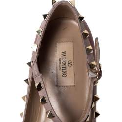 Pre Owned Valentino Burgundy Leather Rockstud Ankle Strap Ballet Flats Size 37