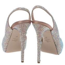 Pre Owned Valentino Beige Crystal Embellished Suede Leather Platform Slingback Sandals Size 39