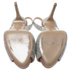 Pre Owned Valentino Beige Crystal Embellished Suede Leather Platform Slingback Sandals Size 39