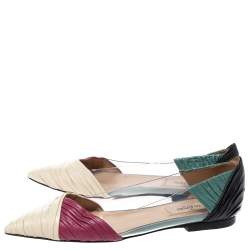 Pre Owned Valentino Multicolor Leather and PVC B Drape Pointed Toe Ballet Flats Size 37
