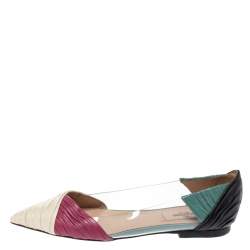 Pre Owned Valentino Multicolor Leather and PVC B Drape Pointed Toe Ballet Flats Size 37