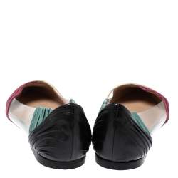 Pre Owned Valentino Multicolor Leather and PVC B Drape Pointed Toe Ballet Flats Size 37