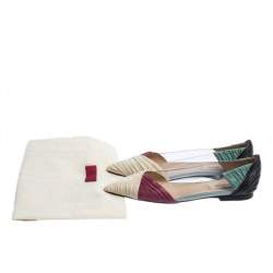 Pre Owned Valentino Multicolor Leather and PVC B Drape Pointed Toe Ballet Flats Size 37