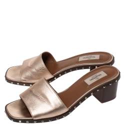 Pre Owned Valentino Metallic Bronze Leather Soul Rockstud Slide Sandals Size 39