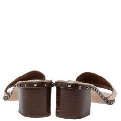 Pre Owned Valentino Metallic Bronze Leather Soul Rockstud Slide Sandals Size 39