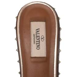 Pre Owned Valentino Metallic Bronze Leather Soul Rockstud Slide Sandals Size 39