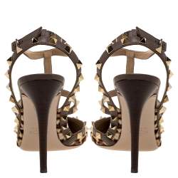 Pre Owned Valentino Taupe Grey/Brown Leopard Print Calfhair and Leather Rockstud Caged Sandals Size 40