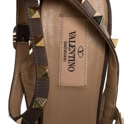 Pre Owned Valentino Taupe Grey/Brown Leopard Print Calfhair and Leather Rockstud Caged Sandals Size 40