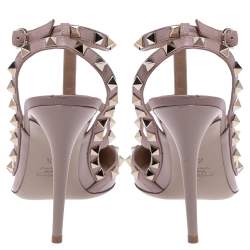 Pre Owned Valentino Beige Patent Leather Rockstud Strappy Sandals Size 39.5