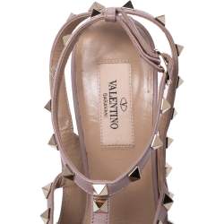 Pre Owned Valentino Beige Patent Leather Rockstud Strappy Sandals Size 39.5