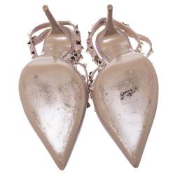 Pre Owned Valentino Beige Patent Leather Rockstud Strappy Sandals Size 39.5